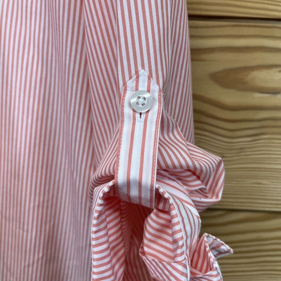 Chicos 3 XL Shirt Orange White Stripe Tie Waist Contrast Cuff Cotton B83 - Picture 6 of 11